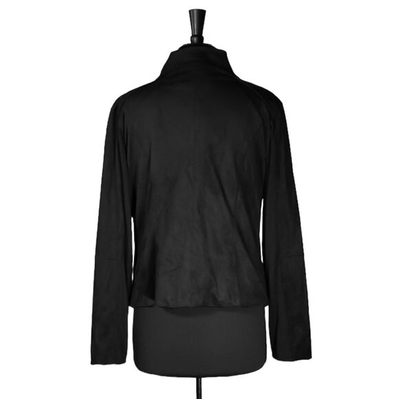 Chaps Ralph Lauren Women's Jacket Black Stretch Full Zip Moto Faux Suede Size L - Picture 3 of 11